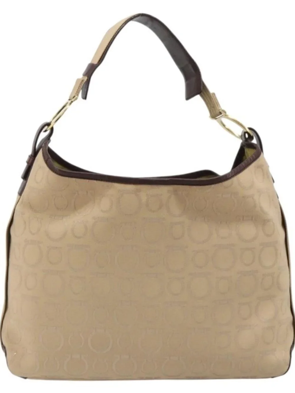 Salvatore Ferragamo Shoulder Bag Canvas Beige Gold Auth hk3800